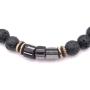 Mens Recycled Glass & Lava Stretch Bead Bracelet Handcrafted in USA - Black