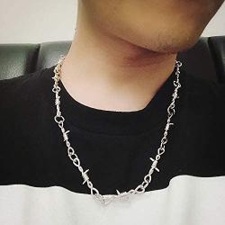 Punk Thorns Necklace Metal Chain Safety Spur Duty Padlock Flame Necklace Hiphop Rock Jewelry for Men Boys