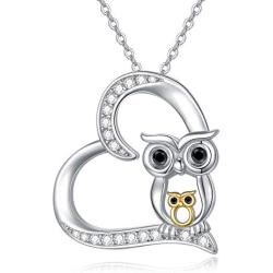 JUSTKIDSTOY Owl Necklace Sterling Silver Opal Owl Necklace Crescent Moon Pendant Owl Jewelry Gifts for Women Owl Lovers,for Mom Mothers Day