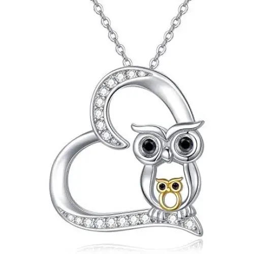 JUSTKIDSTOY Owl Necklace Sterling Silver Opal Owl Necklace Crescent Moon Pendant Owl Jewelry Gifts for Women Owl Lovers,for Mom Mothers Day