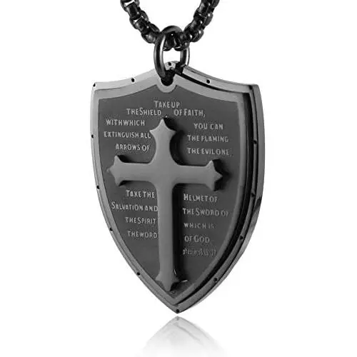 HZMAN Shield Armor of God Ephesians 6:16-17, Faith Cross Stainless Steel Pendant Necklace HZMAN Shield Armor of God Ephesians 6:16-17, Faith Cross Stainless Steel Pendant Necklace