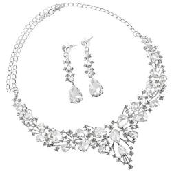 Statement Necklace Earrings Jewelry Set for Women Girls Fashion,Costume with Sparkle Crystal for Wedding Bridal Party Graduation Friends Gifts Night Out Accessories