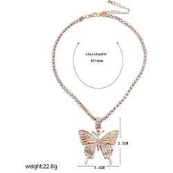Colorful Statement Big Butterfly Pendant Chunky Chain Choker Necklace Rhinestone Crystal Tennis Chain Tiered Collar Necklace for Women Girl Party Jewelry Gift
