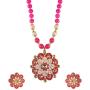 Efulgenz Indian 14 K Gold Plated Pink Faux Pearl Beads Floral Pendant Satement Necklace Earrings Fashion Costume Jewelry Set
