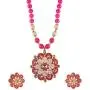 Efulgenz Indian 14 K Gold Plated Pink Faux Pearl Beads Floral Pendant Satement Necklace Earrings Fashion Costume Jewelry Set