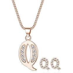 ORAZIO Initial Necklace Earrings for Women Girls Alphabet Letter A-Z Pendant Necklace Stud Earrings Jewelry Set
