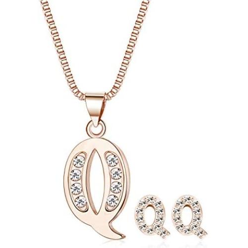 ORAZIO Initial Necklace Earrings for Women Girls Alphabet Letter A-Z Pendant Necklace Stud Earrings Jewelry Set