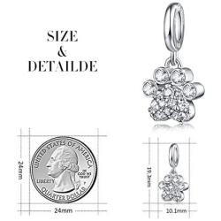 FOREVER QUEEN Dog Paw Prints Dangle Charms 925 Sterling Silver Love Animals Pets Bead Birthstone Charm with Cubic Zirconia Fits Bracelets Necklace