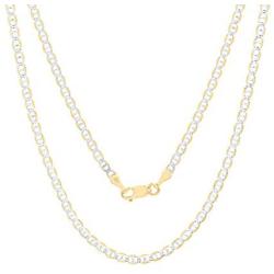 Nuragold 10k Yellow Gold 2.5mm Solid Mariner Anchor Link Chain Diamond Cut Two Tone Pave Pendant Necklace, Womens Mens Lobster Lock 16'' 18'' 20'' 22'' 24'' 26''