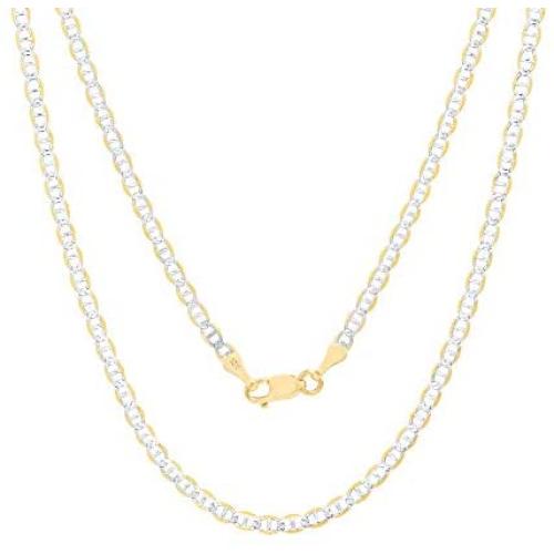 Nuragold 10k Yellow Gold 2.5mm Solid Mariner Anchor Link Chain Diamond Cut Two Tone Pave Pendant Necklace, Womens Mens Lobster Lock 16'' 18'' 20'' 22'' 24'' 26''