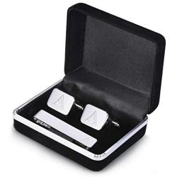 Udalyn Engraved Initial Cufflinks and Tie Clips Set for Men Wedding Business Jewelry with Gift Box Alphabet A-Z