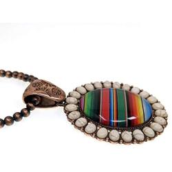 Elosee Turquoise Stone Framed Serape Glass Bubble Pendant Native Pearl 24 Inch Long Necklace