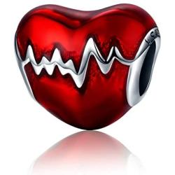 925 Sterling Silver Charms for Charms Bracelet Heartbeat Lucky Charms Red Enamel Love in My Heart…