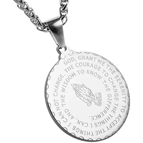 HZMAN Bible Verse Prayer Necklace Christian Jewelry Gold Stainless Steel Praying Hands Coin Medal Pendant HZMAN Bible Verse Prayer Necklace Christian Jewelry Gold Stainless Steel Praying Hands Coin Medal Pendant