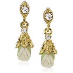 Downton Abbey Carded Gold-Tone Closed White Porcelain Rose Drop Earrings