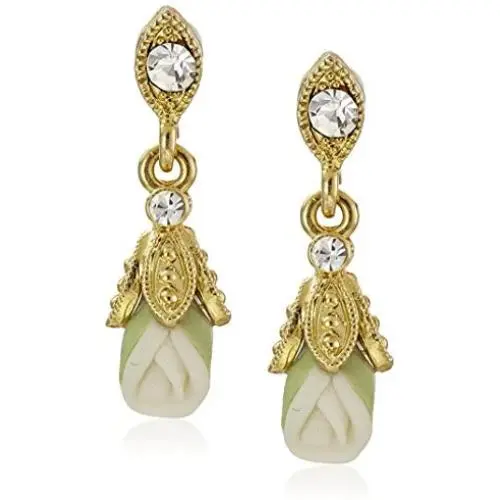 Downton Abbey Carded Gold-Tone Closed White Porcelain Rose Drop Earrings Downton Abbey Carded Gold-Tone Closed White Porcelain Rose Drop Earrings