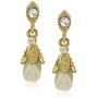 Downton Abbey Carded Gold-Tone Closed White Porcelain Rose Drop Earrings