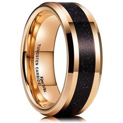 King Will Mens 8mm Tungsten Carbide Wedding Ring Rose Gold Plated Imitation Sandstone Sticker Inlay