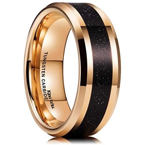 King Will Mens 8mm Tungsten Carbide Wedding Ring Rose Gold Plated Imitation Sandstone Sticker Inlay