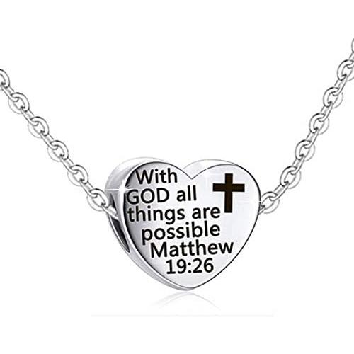 BlinkingSoul Religious Christian Necklace Heart Bible Verse Cross Pendant Prayer Charm Necklace