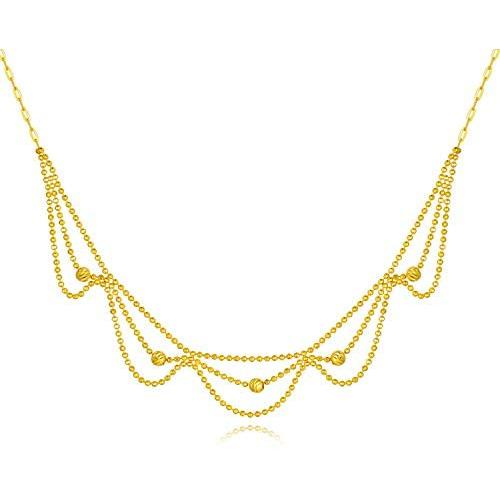 18k Yellow Gold Bead Chain Necklace for Women, Real 18 Carat Gold Collar Necklace, Fine Jewelry Gifts for Her, 16-17 Inch