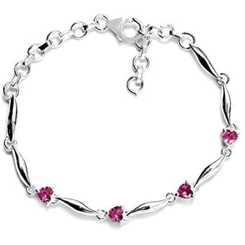 Shop LC 925 Sterling Silver Ruby Love Heart Station Birthday Bracelet for Women Fashion Jewelry 7.25'' Cttw 1.1