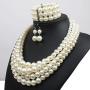 Fodattm Women Lady Multi Layer Imitation Pearl Strand Cluster with Necklace Bracelet and Earrings Set Elegant Costume Jewelry Sets