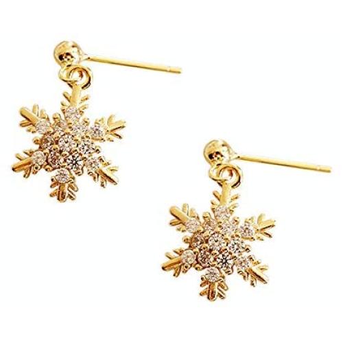 CZ Snowflake Dangle Stud Earrings for Women Girls S925 Sterling Silver Cubic Zirconia Pierced Ear 20g Ball Bead Stud Crystal Star Drop Post Pin Earrings Huggie Fashion Wedding Jewelry