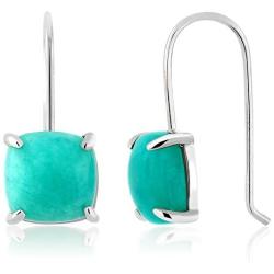 Gem Stone King 925 Sterling Silver Amazonite Earrings For Women (8.75 Cttw Cabochon Square Cut 10MM)