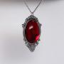 Blood Red Cabochon in Silver Finish Pewter Frame Pendant Necklace
