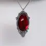 Blood Red Cabochon in Silver Finish Pewter Frame Pendant Necklace