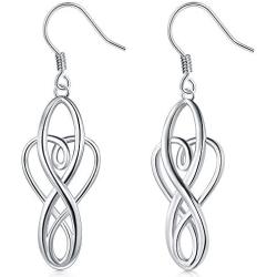 925 Sterling Silver Earrings, BoRuo Celtic Knot Dangle Earrings Good Luck Irish Celtic Knot Vintage Dangles for Women Teardrop Earrings