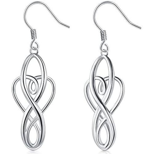 925 Sterling Silver Earrings, BoRuo Celtic Knot Dangle Earrings Good Luck Irish Celtic Knot Vintage Dangles for Women Teardrop Earrings