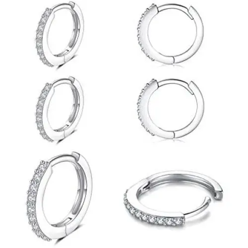 3 Pairs Silver Hoop Earrings for Women Small Hoop Earrings Cartilage Hoops Set Cubic Zirconia Cuff Piercing Jewelry Gifts for Girls 3 Pairs Silver Hoop Earrings for Women Small Hoop Earrings Cartilage Hoops Set Cubic Zirconia Cuff Piercing Jewelry Gifts for Girls