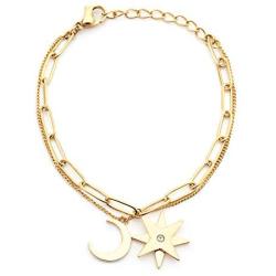 KLKE Gold Charm Bracelets for Women Moon and Star Jewelry Layered Friendship Bracelets Womens Day Birthday Gifts 14K Gold Plated Stainless Steel