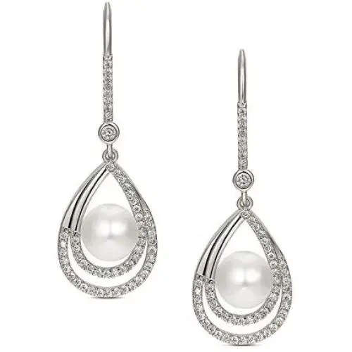 SWEETV Pearl Drop Wedding Bridal Earrings for Women,Bridesmaids,Brides SWEETV Pearl Drop Wedding Bridal Earrings for Women,Bridesmaids,Brides