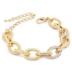 Cable Link Bracelets Two Tone Circles Chain Silver and Gold Wire Link Bangle Bracelets Chunky Flat Metal Twisted Cable Chain Bracelets Jewelry Adjustable Fashion Paperclip Link Bracelets