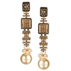 Efulgenz Boho Vintage Antique Oxidized Gold Ethnic Gypsy Tribal Indian Bollywood Crystal Pearl Drop Dangle Earrings Jewelry Set