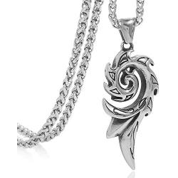 FIZIZDH Stainless Steel Bath Fire Reborn Phoenix Fire Pendant Necklace Unisex 24 inch Keel Link Chain