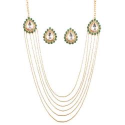 Touchstone Indian Bollywood Handcrafted Traditional Royal Mughal Kundan Polki Meenakari Enamel Colorful Wedding Designer Jewelry Long Necklace Set in Gold and Silver Tone for Women.