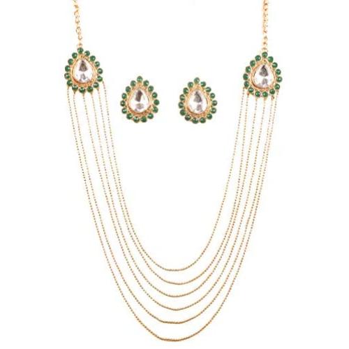 Touchstone Indian Bollywood Handcrafted Traditional Royal Mughal Kundan Polki Meenakari Enamel Colorful Wedding Designer Jewelry Long Necklace Set in Gold and Silver Tone for Women.