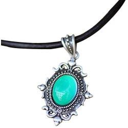 Mood Stone in Antique Sterling Silver Finish Gothic Flower Pattern Pendant Magic Color Change Leather Necklace Mood Necklace