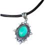 Mood Stone in Antique Sterling Silver Finish Gothic Flower Pattern Pendant Magic Color Change Leather Necklace Mood Necklace