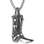 HZMAN Fashion Stainless Steel 3D Western Cowboy Boots Charm Jewelry Gothic Skull Scorpion Pattern Pendant Necklace 22 + 2 Inch Chain