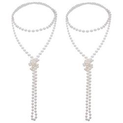 Mudder 2 Pack 1920s Artificial Long Pearl Necklace Flapper Beads Faux Pearl Vintage Jewelry for Women Girls, 71 Inch