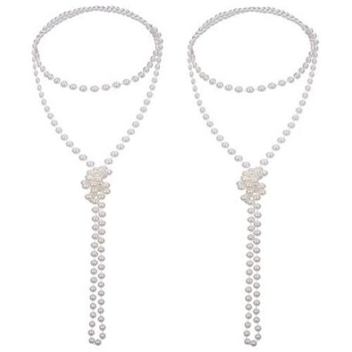 Mudder 2 Pack 1920s Artificial Long Pearl Necklace Flapper Beads Faux Pearl Vintage Jewelry for Women Girls, 71 Inch