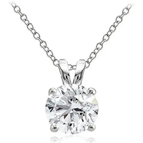 Hoops & Loops Sterling Silver Cubic Zirconia Round Solitaire Necklace Hoops & Loops Sterling Silver Cubic Zirconia Round Solitaire Necklace
