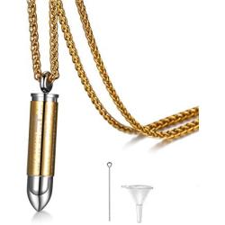 U7 Men Women Personalized Bullet Necklace Stainless Steel or 18K Gold Plated Pendant 4 Colors, Lords Prayer/Vintage Cross Style