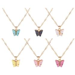 Butterfly Necklace Earrings Set Colorful Acrylic Charm Hoop Earring Fashion Jewelry Gifts for Women Girls