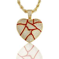 Hip Hop Bubble Broken Heart Pendant Necklace Iced Out Broken Heart 14K Gold Plated Full CZ Diamond Necklace with 24 inches Chain for Men Women Gold